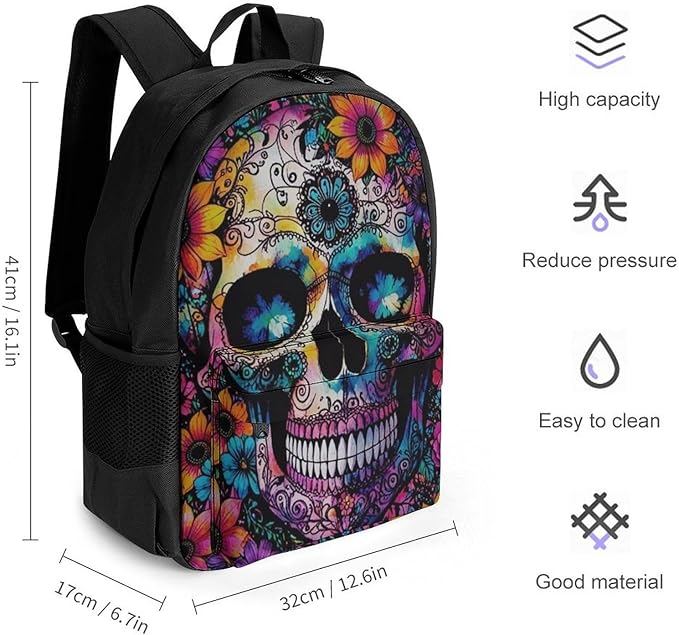 Supdreamc Polyester Daypack Backpack for Sports Travel Running, Big Capacity Anti-Theft Multipurpose Carry On Bag, Indain Mandala Sugar Skull Laptop Book Bag Rucksack