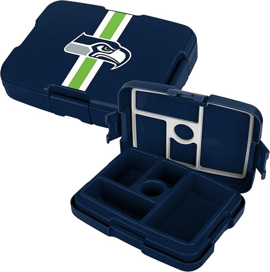 FOCO NFL Unisex-Adult Officially Licensed Team Color Stripe Primary Logo Football Leak Proof 5 Compartment Bento Lunch Box - Seattle Seahawks