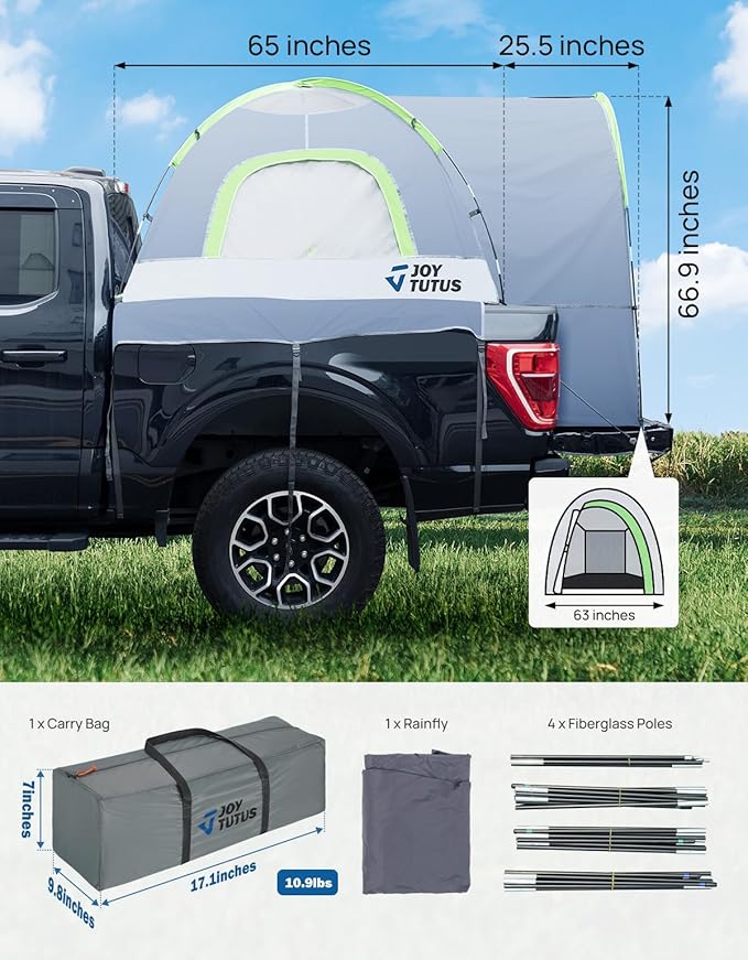 JOYTUTUS Truck Tent with Rainfly 5.5Ft-6Ft + Extended Truck Bed Air Mattress