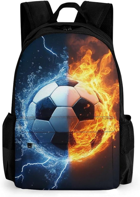 Polyester Daypack Backpack for Trekking Picnic Walking Cycling, Large Capacity Anti-Theft Multipurpose Shoulder Bag, Water And Fire Soccer Ball Casual Daypack