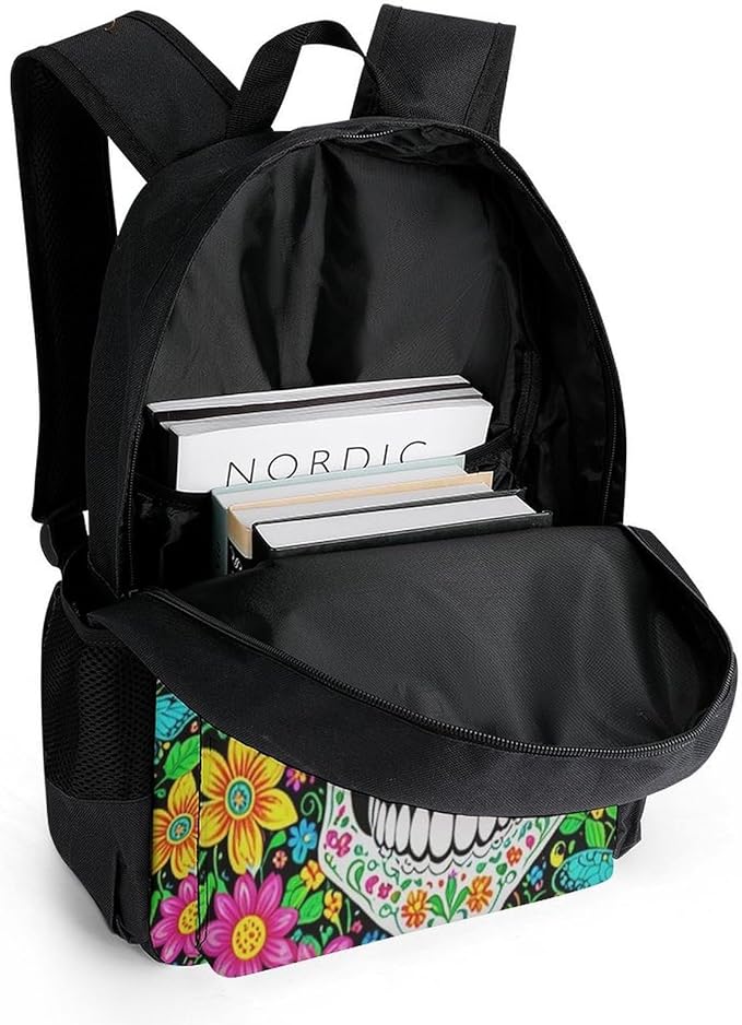 Supdreamc Daypack Lightweight Multipurpose Anti-Theft Colorful Floral Sugar Skull Shoulder Bag Large Capacity Laptop Book Bag Rucksack With Adjustable Shoulder Straps