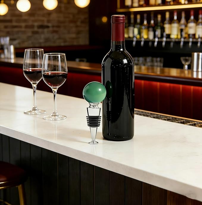 Homestia Green Gemstone Wine Stopper, Natural Crystal Wine Bottle Stopper Leak-Proof Reusable Wine Saver with Silicone Seal, Elegant Gift, Decorative Wedding Party