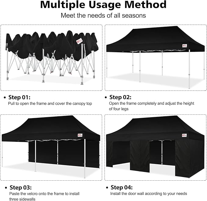 MASTERCANOPY 10x20 Heavy Duty Pop Up Commercial Instant Canopy with Sidewalls(10x20 Black)