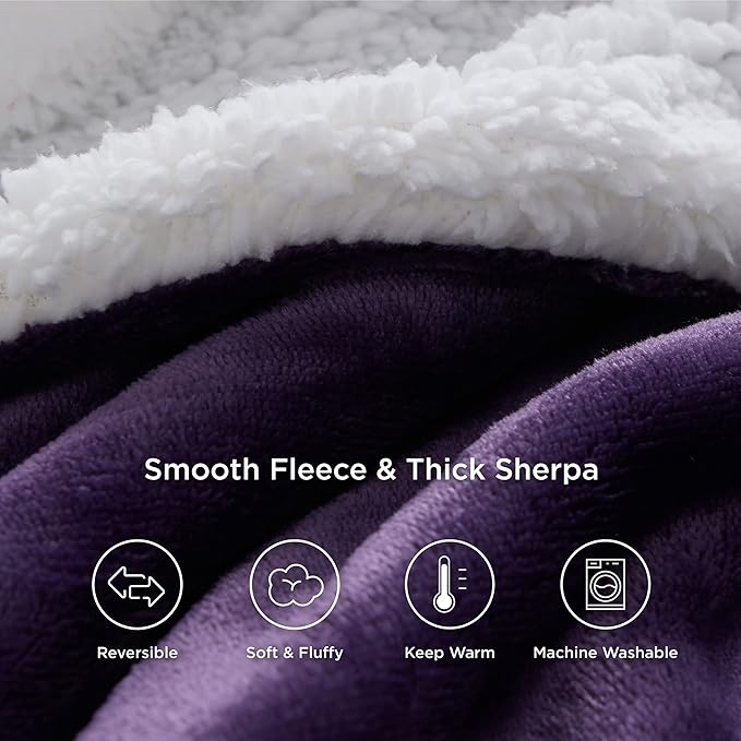 Bedsure GentleSoft Sherpa Fleece Throw Blanket Twin Size for Couch - Thick and Warm, Soft Fuzzy Plush Twin Blanket for Winter, Purple, 60x80 Inches