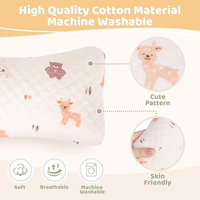 vocheer Small Pillows for Sleeping, 11"x 7" Mini Travel Pillow, Tiny Pillows for Neck, Wrist, Lumbar and Knee, Pets Pillow, Cotton, Machine Washable,Pink Deer-1PC