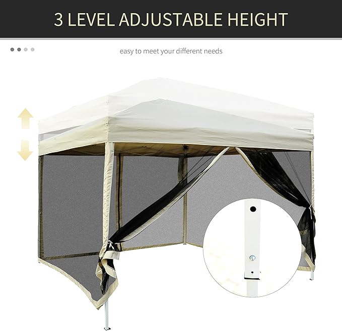 Outsunny 210D Oxford 10' x 10' Pop Up Canopy Tent with Netting, Instant Screen Room House, Tents for Parties, Height Adjustable, with Carry Bag, for Outdoor, Garden, Patio