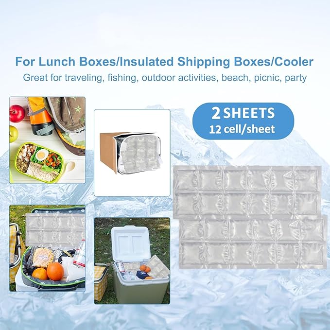 2-Pack Flexible Ice Sheets-4.9x13.4 for Any Lunch Boxes & Bags & Coolers - Reusable Freezer Packs Stay Foldable When Frozen, No Leak Gel Wrap to Keep Food/Drinks Cold for Hours for Work, BBQ, Camping