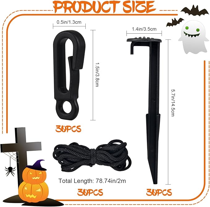 30 Sets Inflatable Ground Stakes and Tethers, 5.7" Yard Inflatable Plastic Stakes Heavy Duty with Hooks and Ropes, Camping Tent Stake for Outdoor Yard Inflatable Accessories Halloween Christmas Decor