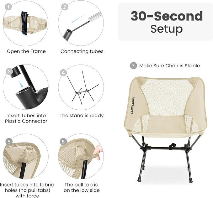 CAMEL CROWN Portable Camping Chair Lightweight Compact Folding Chair Mesh for Outdoor Camp Travel Beach Picnic Festival Hiking Backpacking White