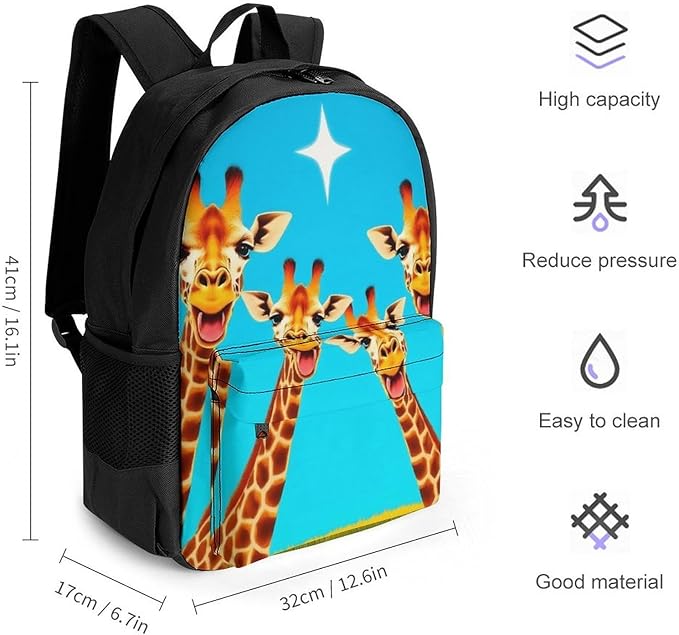 Supdreamc Polyester Daypack Backpack for Trekking Picnic Walking Cycling, Large Capacity Anti-Theft Multipurpose Shoulder Bag, Giraffe Selfie Casual Daypack