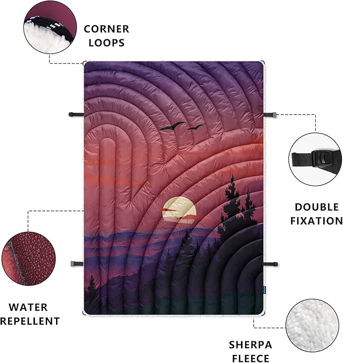 Outdoor Camping Blanket,Warm Thick Camp Blankets with Sherpa Lining Soft Fleece Camping Blanket Puffy Camping Quilt for Cold Weather Traveling, Stadium, Hiking, Picnics