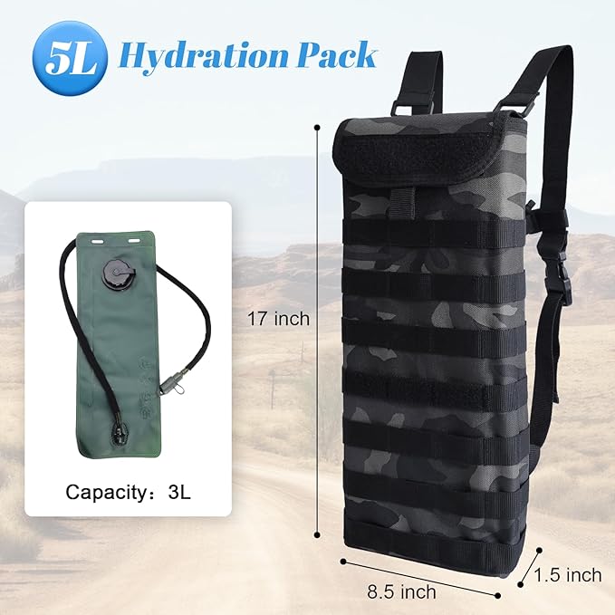 Tactical MOLLE Hydration Pack Carrier Backpack with 3L Water Bladder