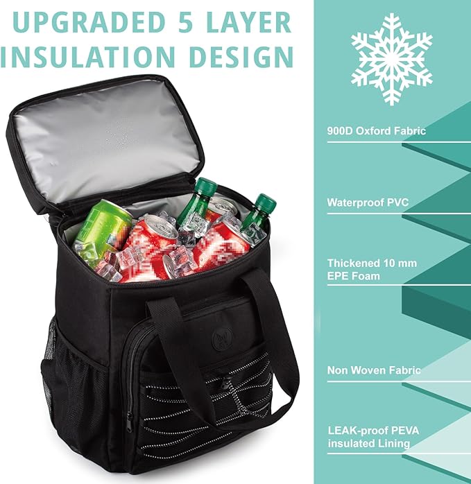 Cooler Backpack with Padded Top Handle, Lightweight Back Pack Coolers Insulated Leak Proof, Large Capacity Ice Chest for Women Men Beach Camping Picnic Fishing Hiking