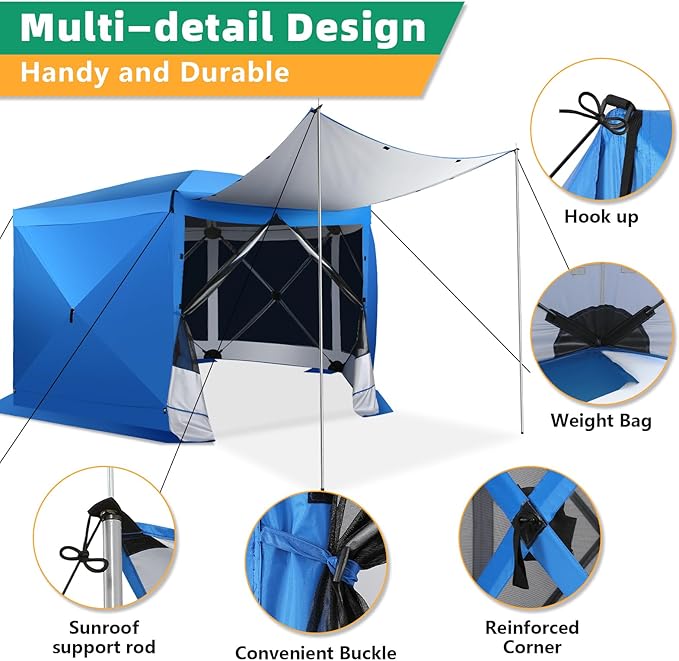 COBIZI Pop Up Gazebo Starry Sky Screen Tent Screen House with a mesh top for Camping, 12x12 Screen Room with Mosquito Netting, Hub Tent Instant Screened Canopy with Carrying Bag, Blue