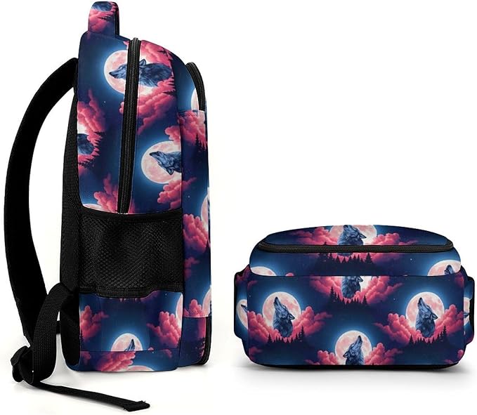Laptop Backpack Wolf Howling Sky Moon, Work Backpack with Breathable Shoulder Straps for Office Commute