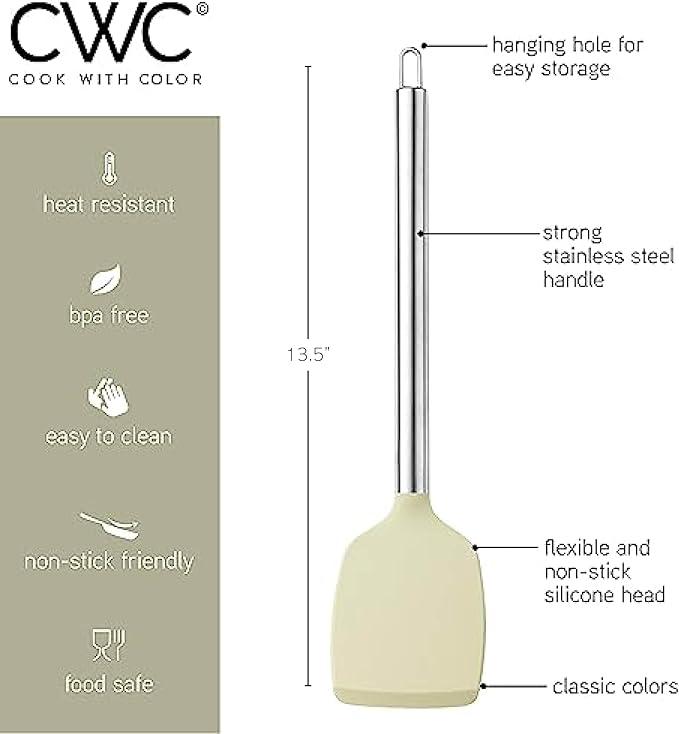 COOK WITH COLOR Silicone Cooking Utensils, Kitchen Utensil Set, Easy to Clean Silicone Kitchen Utensils, Cooking Utensils for Nonstick Cookware, Kitchen Gadgets Set, 10 Pieces, Green