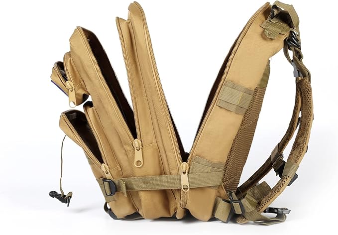 Lawaia Small Tactical Backpack Military Survival Molle Army Go Bag Hunting Gym Rucking Hiking Camping Motorcycle Rucksack With Weights for Men and Women 30L (Khaki)