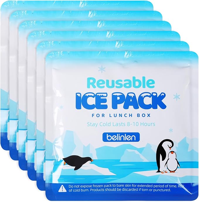 Reusable Ice Packs for Lunch Boxes - 7x7 Inch Long-Lasting Freezer Packs, BPA-Free Gel & Leakproof Design Cold Packs for Cooler, Camping, Travel