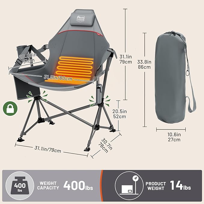 TIMBER RIDGE Hammock Camping Chair, Oversized Swinging Chair with Adjustable Back and Seat Height, Portable Folding Rocking Camping Chair for Outdoor Lawn, Backyard and Patio, Supports 400lbs