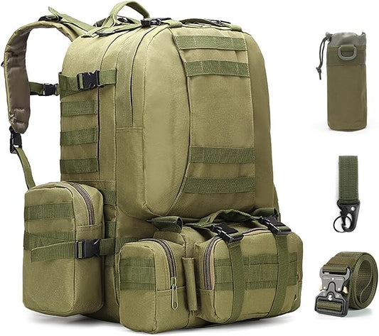 60L Tactical Backpack Military 3-Day Assault Pack, Waterproof Molle System Rucksack with Detachable Bag, Survival Bug Out Backpack for Men & Women(ArmyGreen)