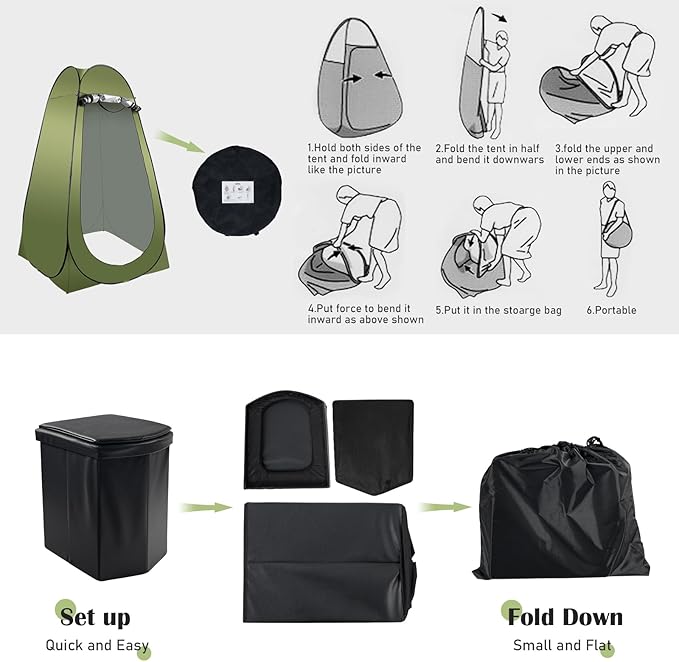 Portable Camping Toilet Kit for Adults, Pop up Privacy Tent, X Large Folding Toilet Potty with Camping Tent, Outdoor Instant Shower Tent Camp Toilet Changing Dressing Room