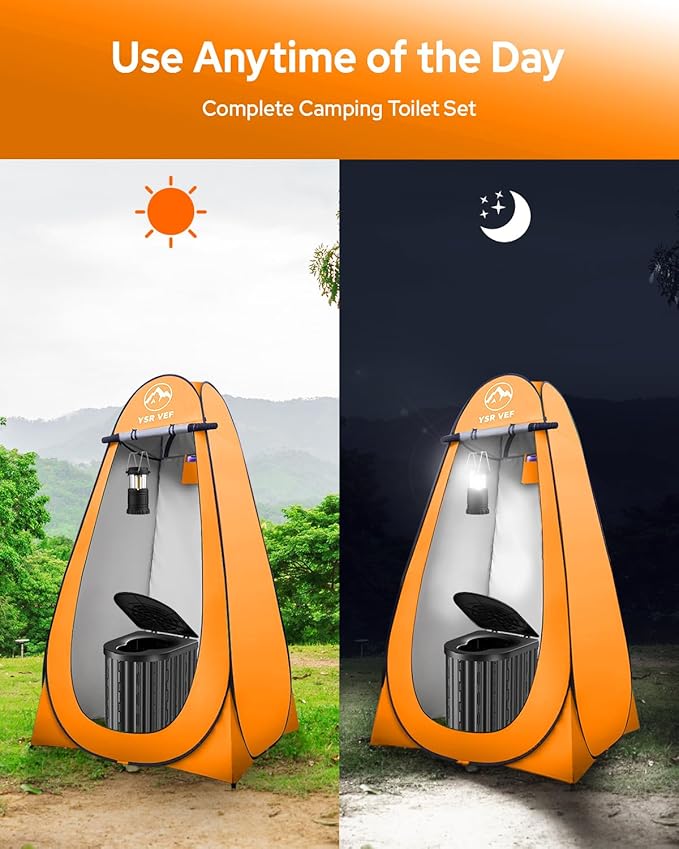Camping Toilet with Pop-Up Privacy Tent and Liquid Waste Gel, Portable Toilet for Camping with Large Tent, Ergonomic Potty Provides Enhanced Comfort, Suitable for All Ages