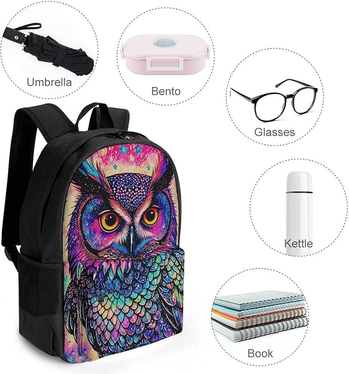 Supdreamc Rucksack Polyester Anti-Theft Multipurpose Galaxy Owl Bookbag Big Capacity Travel and Sport Backpack Rucksack With Side Pockets