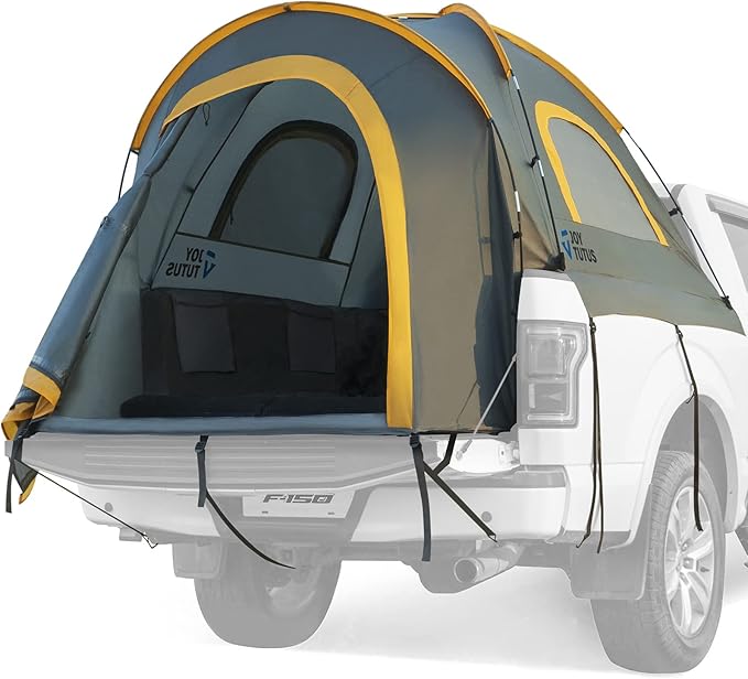 JOYTUTUS Pickup Truck Tent 2.0, Waterproof PU2000mm Double Layer for 2 Person, Portable Truck Bed Tent with Rainfly, 5.5'-5.8' Camping Preferred - Orange