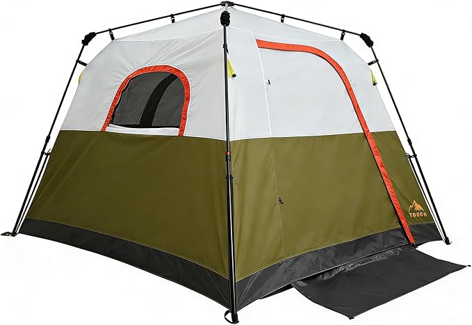 3/4 Person Camping Tent with 1 Door, 4 Windows, and Upgraded Ventilation– Instant Setup, Waterproof, 8'x 8'x 67''Oxford Fabric Floor Pop Up in 60 Seconds Includes Rainfly and Backpack
