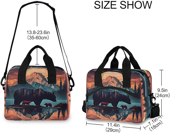 ALAZA Bear Mountain Moon Lunch Box for Men Women Adults Insulated Lunch Bag Cooler Bag with Adjustable Shoulder Strap for Work Picnic Travel