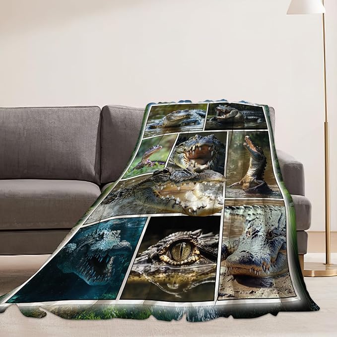 Crocodile Blanket Alligator Animal Throw Blankets Gifts for Girls Boys Kids Crocodile Lover Soft Cozy Fleece Plush for Couch Sofa Bed 60"x50"