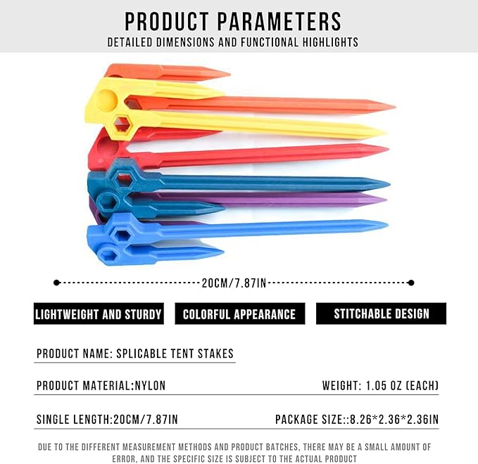 8 pcs Splicable 8 inch Outdoor Tent Stakes Heavy Duty Screw Style for Camping, Hiking, Ultimate Ground Stakes Ground Anchors Pegs