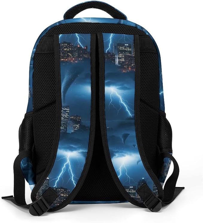 Water Resistant Travel Daypack Chicago City Tornado Storm Weather Pattern, Lightweight Laptop Backpack with Water Bottle Pockets for Men Women College Work