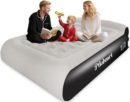 Queen Air Mattress Full with Built-in Pump,16'' Blow up Mattress with Soft Flocked Top Luxury Inflatable Mattress 3 Minute Fast Inflation/Automatic deflation for Camping＆Home and Guest