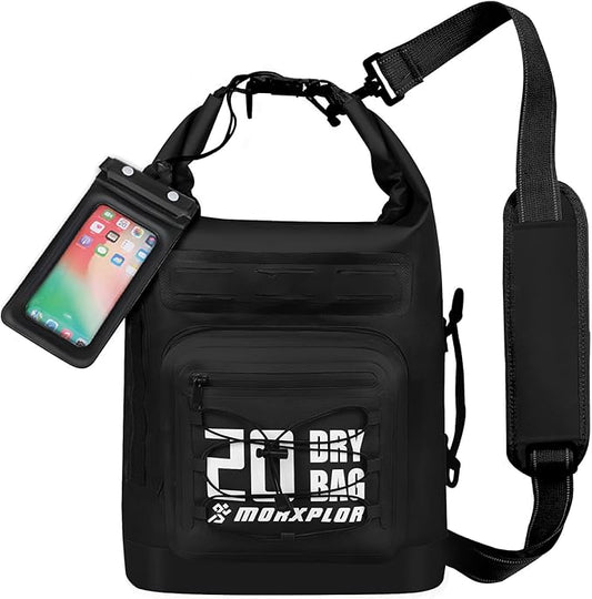 Dry Bag Waterproof,5L/10L/20L/30L Roll Top Dry Bag Backpack with WaterProof Phone Case for Swim,Kayak(Black 20L)