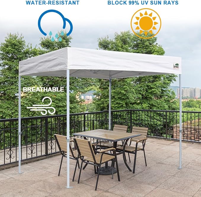 Eurmax USA 8'x8' Flat Top Pop Up Canopy Tent Commercial Instant Canopies with Heavy Duty Roller Bag,Bonus 4 Sand Weights Bags (Flat Black)