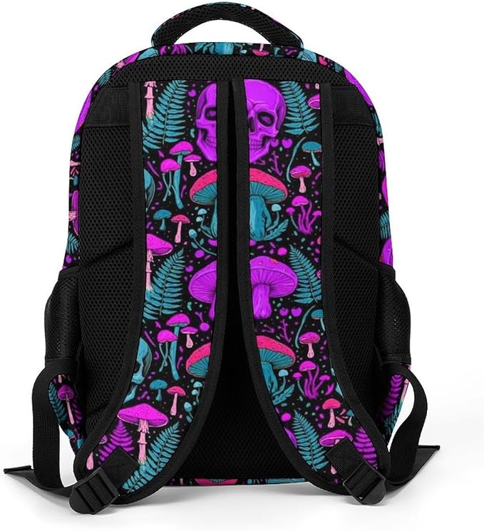 Large Capacity Travel Backpack Purple Leaf Trippy Mushroom Eye Skull, Carry On Anti Theft Laptop Backpack with Multi Compartments for Business Weekender Hiking