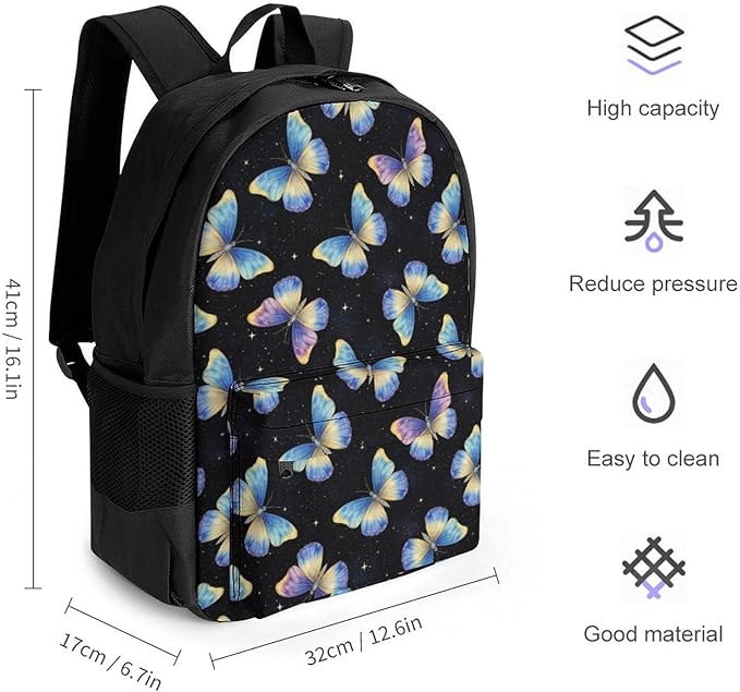 Shoulder BookBags Pueple Blue Butterfly Sports Outdoor Running, Camping Backpack Men Women