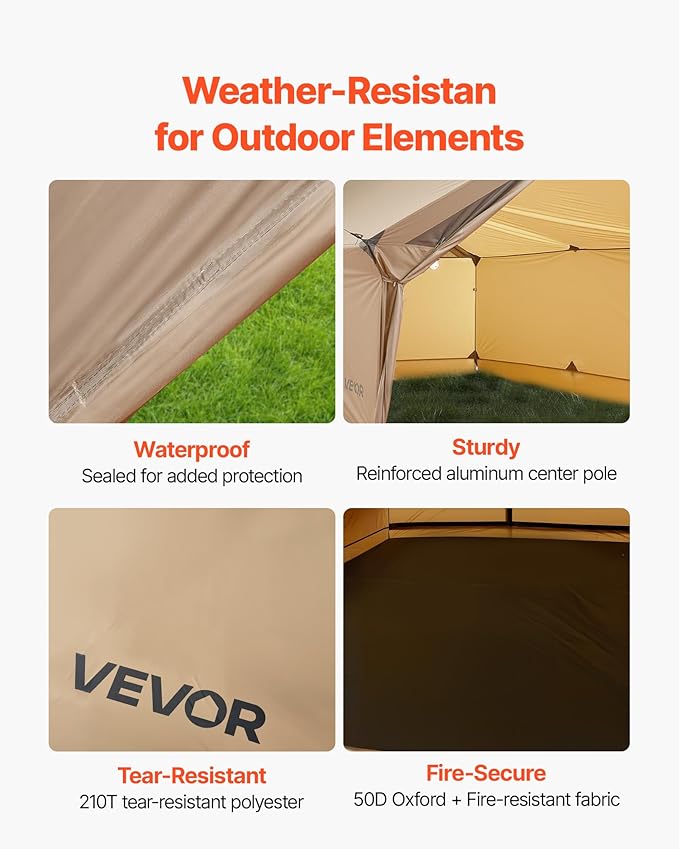 VEVOR Hot Tent, Camping Tipi Hot Tents with Stove Jack, Portable Winter Camping Tents with Snow Skirt, Easy Setup, Waterproof 4 Season Shelter Tents for Fishing Backpacking