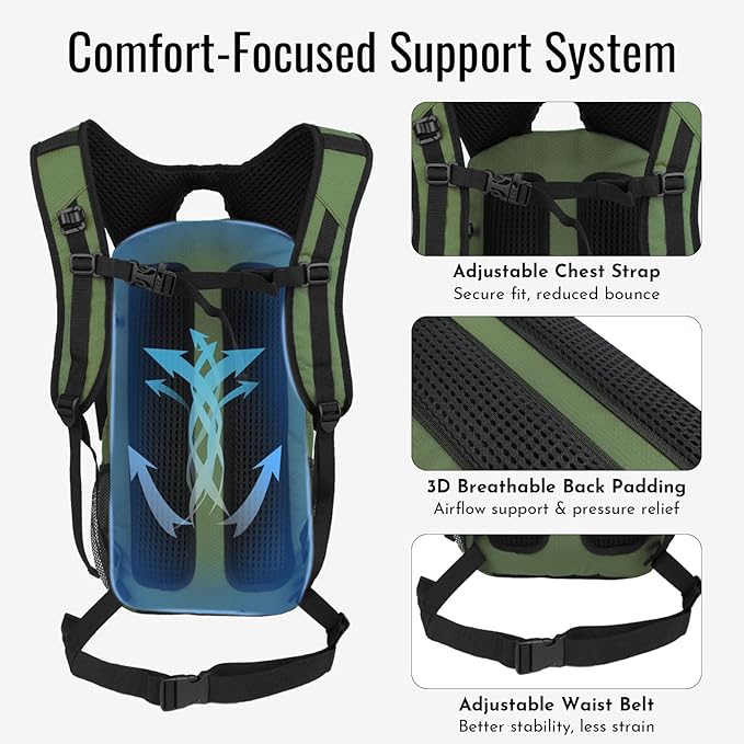 20L Hydration Backpack with 3L Water Bladder Water Backpack for Hiking Hydration Pack Insulated Daypack for Commuting Black