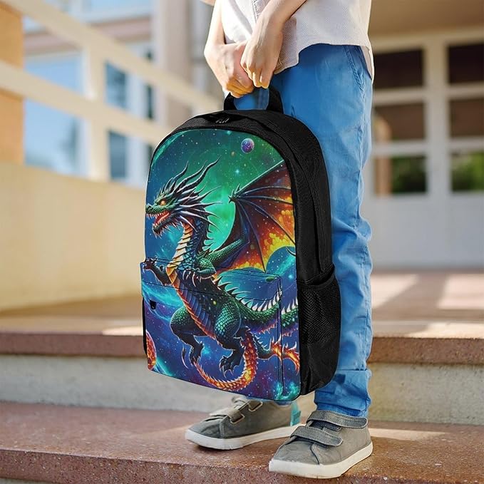 Supdreamc Rucksacks Multipurpose Anti-Theft Big Capacity Bookbag, Cool Dragon With Fire Ball Art Travel Hiking Camping Rucksack With Padded Straps