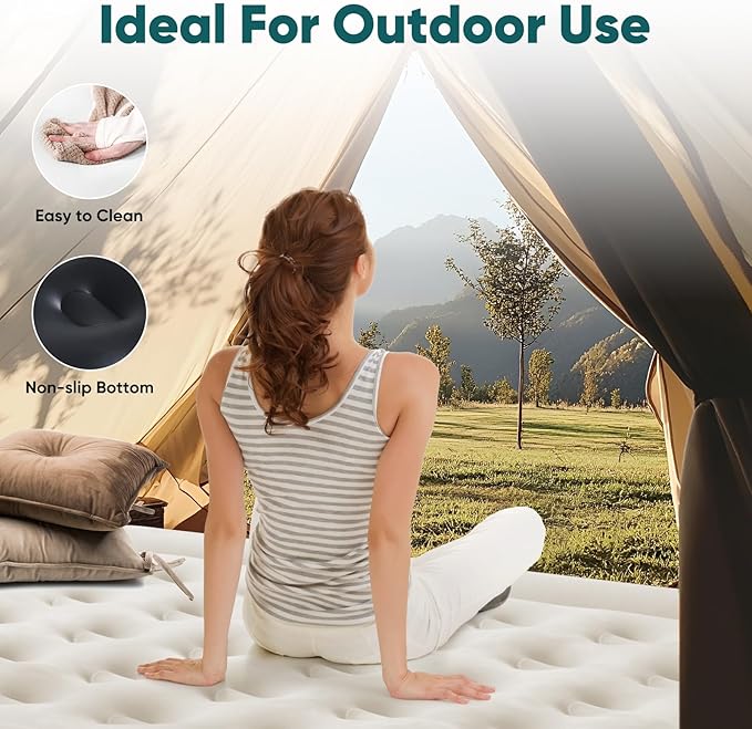 Sweetcrispy Twin Air Mattress - 16" Inflatable Blow Up Airbed with Built-in High Capacity Pump, Double Height, Non-Slip Bottom Design, Weight Capacity 660 lbs Air Bed for Home or Camping