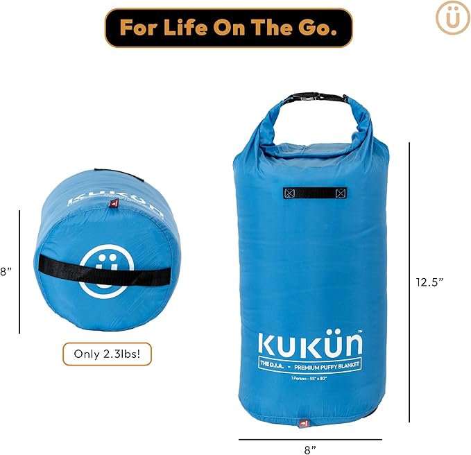 Versatile Packable Outdoor Camping Blanket, Puffy Blanket, Primaloft® Insulation, Warm, Durable, Lightweight, Waterproof, Oversize, Beach, Stadium, and More! 55"x80" (Cendre Blue)