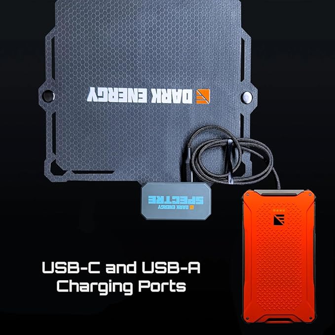 Dark Energy Poseidon Pro Indestructible Portable Charger with Spectre 8W Solar Panel | USB-A and USB-C, Ultra-Durable Armorflex, Ultra-Lite Flexible Panels | Signature Series Plugs, Black