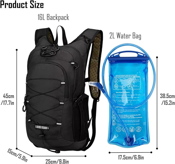 Outdoor Hydration Pack with 2L Water Bladder,Lightweight Running Backpack,Large Capacity Cycling Backpack,Daypack for Hiking Trail,Camping Backpack for Women Men