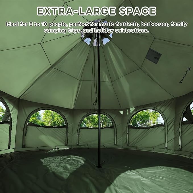 ShinHye 16.4ft Bell Tent for Glamping & Camping – Waterproof Canvas with Stove Jack, Removable Floor & 8 Mesh Windows (Fits 6-8 People)