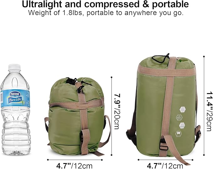 REDCAMP Ultra Lightweight Sleeping Bag for Backpacking, Hiking, Comfort for Adults Warm Weather, with Compression Sack
