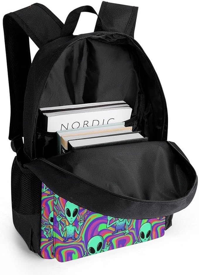 Lightweight Daypack Backpack for Trekking Work Running, Big Capacity Multipurpose Anti-Theft Bookbag, Cool Alien Tie Dye Business Computer Bag