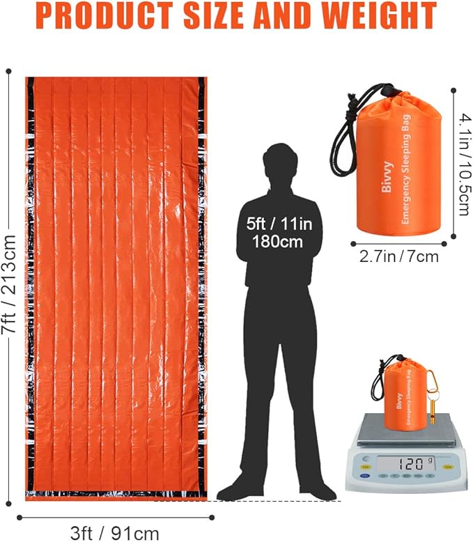 Timok Emergency Sleeping Bags Thermal-Emergency-Blankets Ultralight Space Blankets Survival Waterproof Bivy Sack Multi-Purpose Survival Gear for Hiking, Camping, First Aid Kits, Outdoor Survival Gear