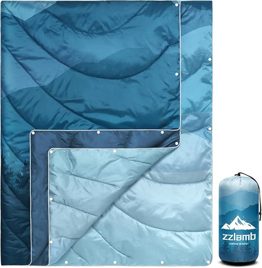 zzlamb Camping Blanket, Outdoor Lightweight Travel Blanket Puffy Portable Down Alternative, Windproof Warm Cloak with Snaps, Cozy Quilt Backpacking Picnic RV Plane Car Hammock Beach Climbing
